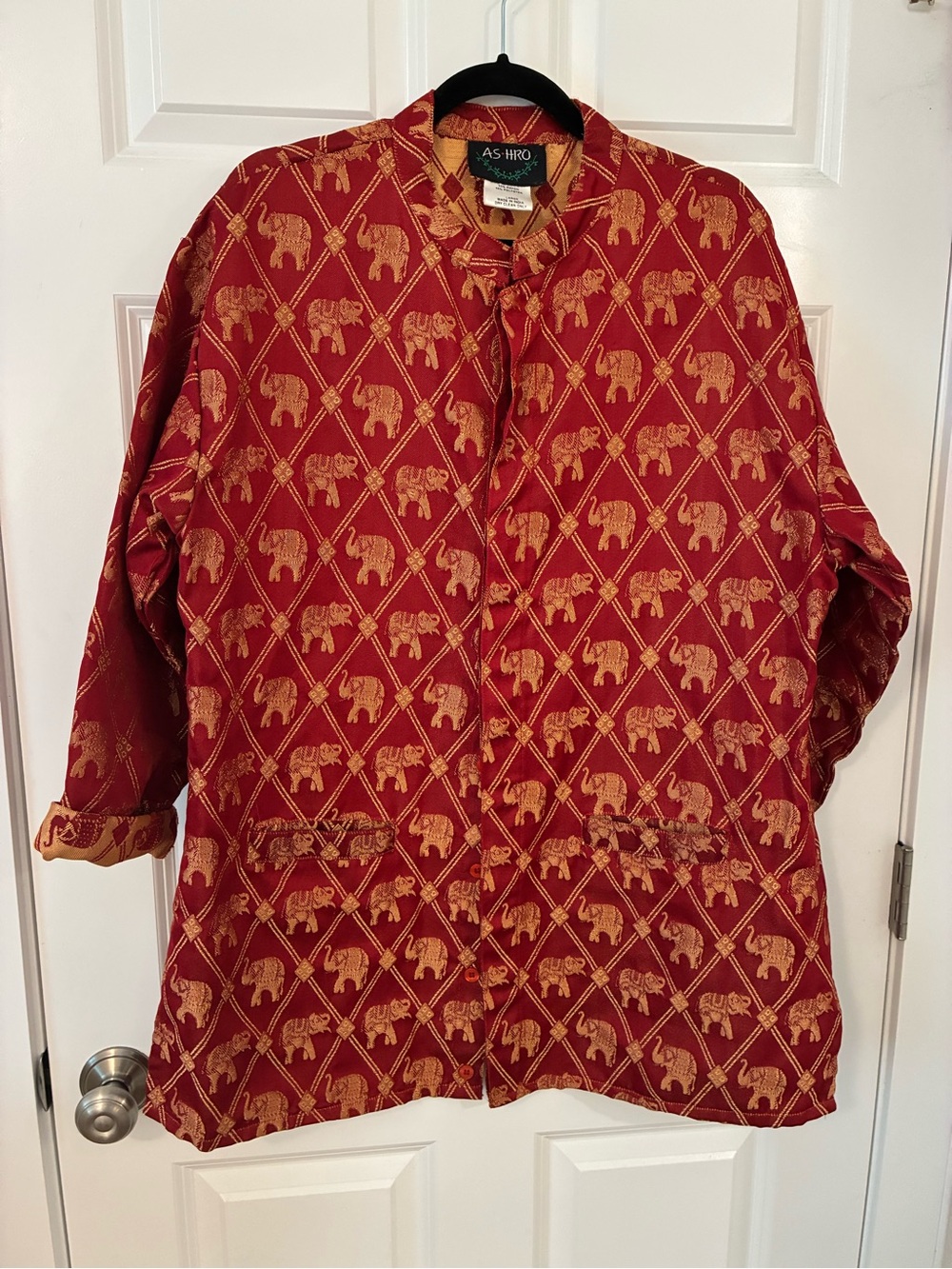 ASHRO Afrocentric Elephant Print Tunic Duster Jacket Green Red Large